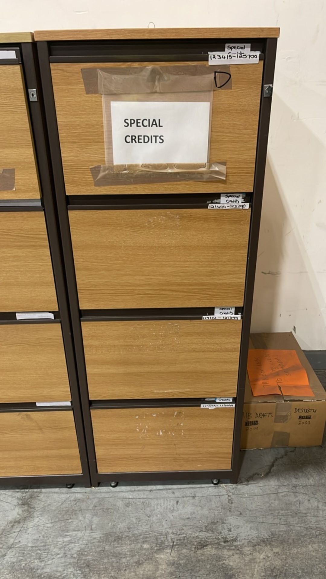 ref 496 - 7 x Rows of wooden Filing Cabinets