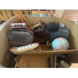 Box of Mixed Display Items - including Vintage Camera, Globe, Camera, Fan, Easel, Roberts Radio