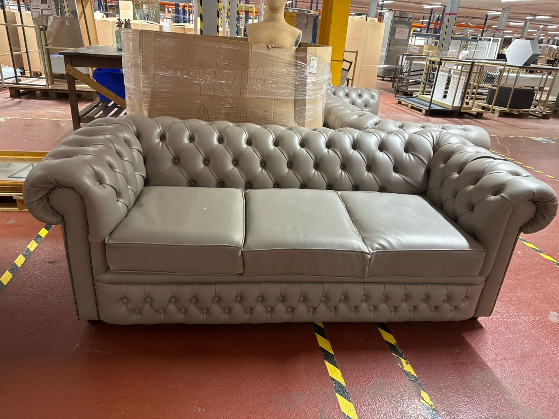 Grey Faux Chesterfield Style Leather Sofa