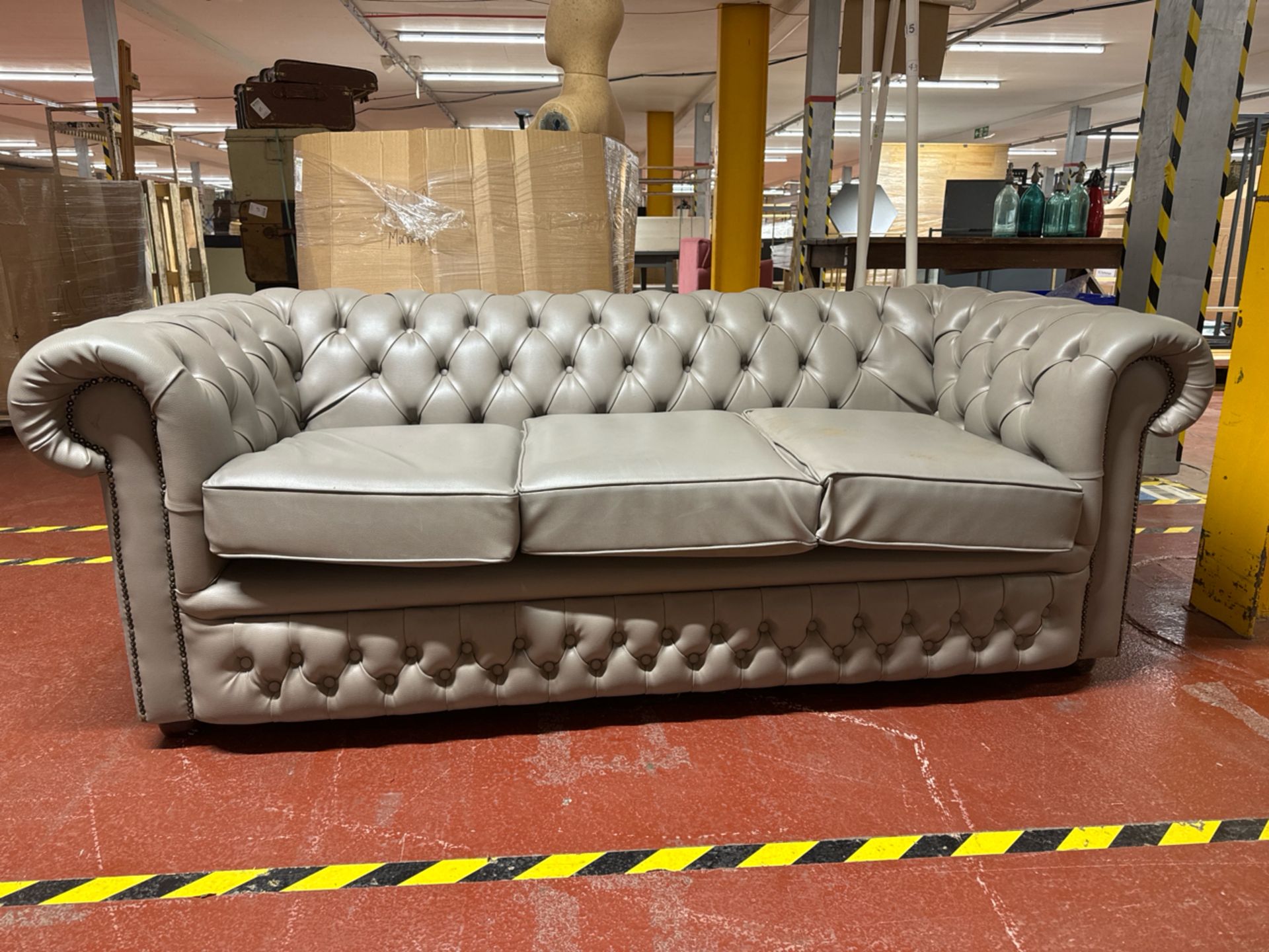 Grey Faux Chesterfield Style Leather Sofa