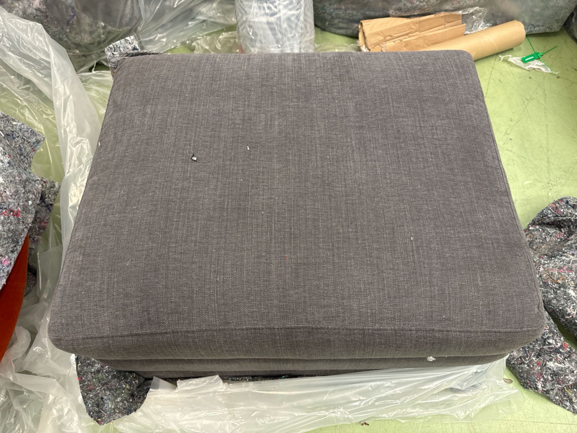 Aissa Medium Rectangle Footstool In Charcoal Brushed Linen Cotton - Image 2 of 5