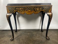 Embossed Oriental Style Wooden Side Table