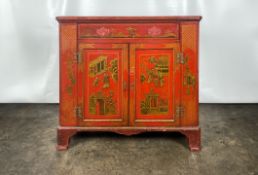 Antique Chinoiserie Cabinet Red and Gilded Lacquer