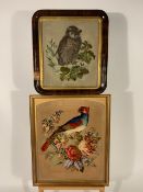 Set of 2 Cross Stitched Bird Themed Artwork