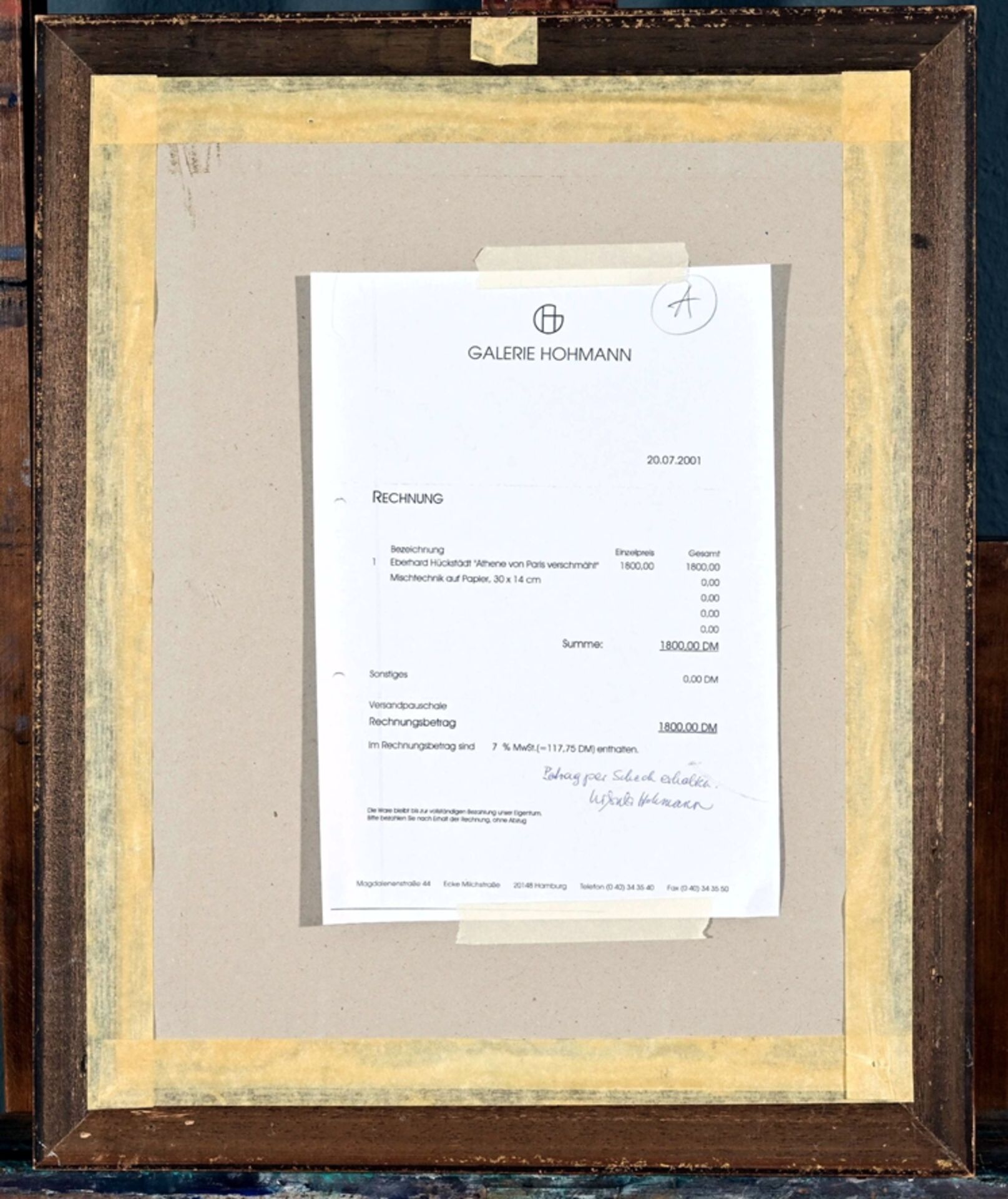 "Athene von Paris verschmäht", Mischtechnik auf Papier, ca. 30 x 14 cm, hinter Glas in Passepartout - Image 3 of 3