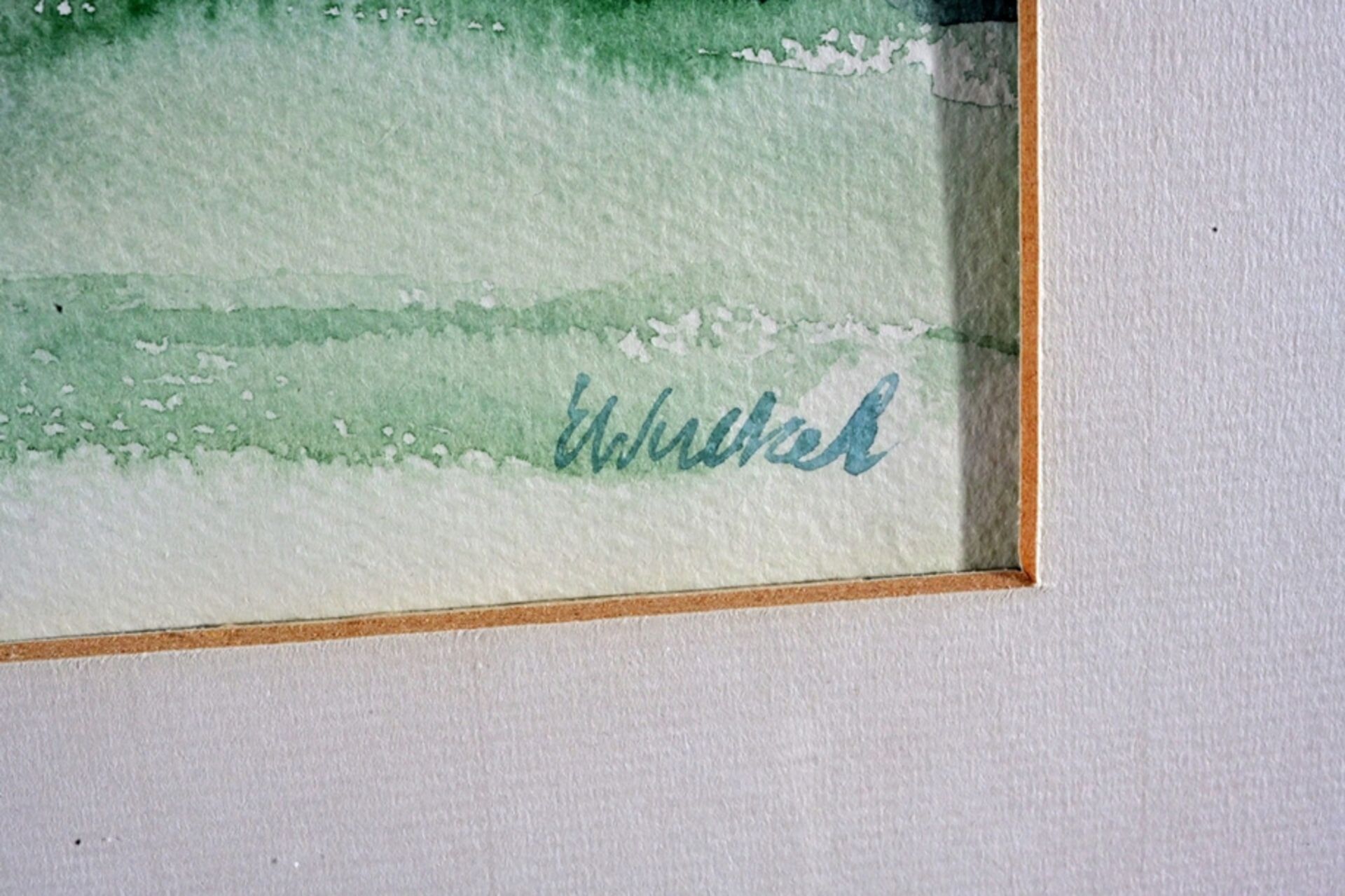"Gänseschar am Morgen" - Aquarell auf Papier, hinter Glas in Passepartout gerahmt, lichtes Blattmaß - Image 4 of 6