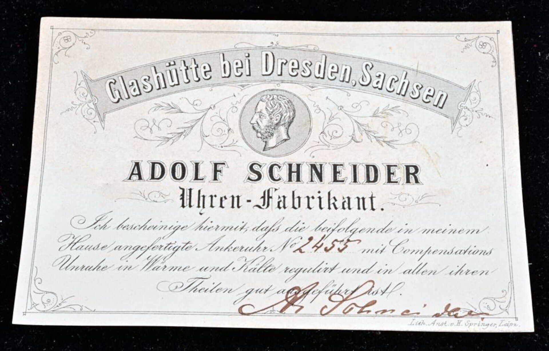 Seltene, offene Herrentaschenuhr von "A.SCHNEIDER GLASHÜTTE" der 1870er Jahre, in originaler Schatu - Image 4 of 17