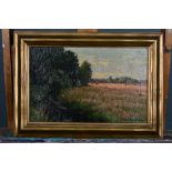 "Abendstimmung in der Heide" - kleinformatiges Gemälde, Öl auf Malkarton, ca. 25 x 39 cm, unten rec