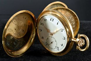 Große, schwere 14 K Gelbgold - Savonette .- Herrentaschenuhr, 3 Deckel Gold, sehr schöner, gebrauch