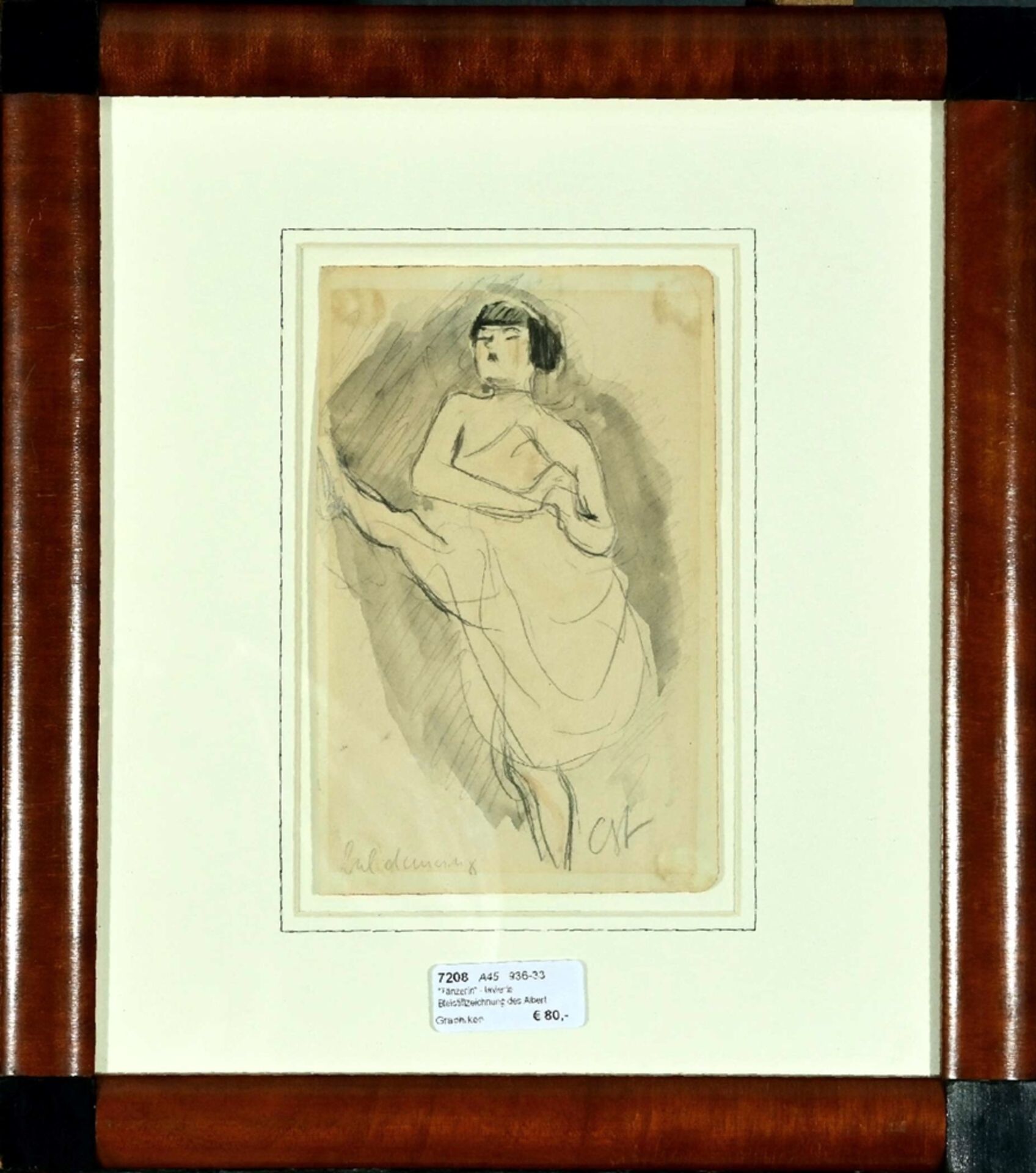 "Tänzerin" - lavierte Bleistiftzeichnung des Albert Schäfer-Ast (Wuppertal 1890 - 1951 Weimar), Arb