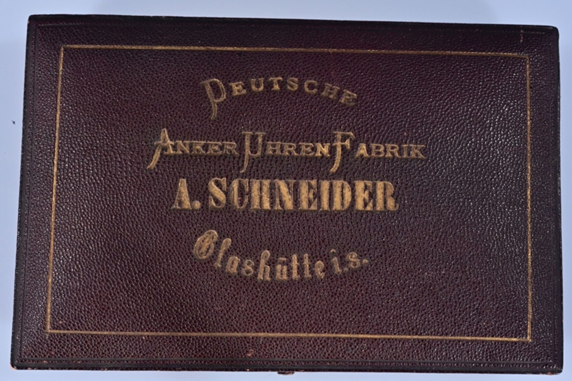 Seltene, offene Herrentaschenuhr von "A.SCHNEIDER GLASHÜTTE" der 1870er Jahre, in originaler Schatu - Image 9 of 17