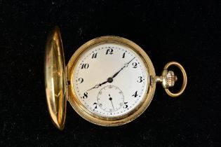 Antike Savonette - Herrentaschenuhr um 1910/20, schweres 585er Gelbgoldgehäuse, 3 Deckel in 14 kt,