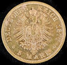 5 Goldmark - Württemberg - 1877- Karl- F - Durchmesser ca. 17 mm. SS/VZ