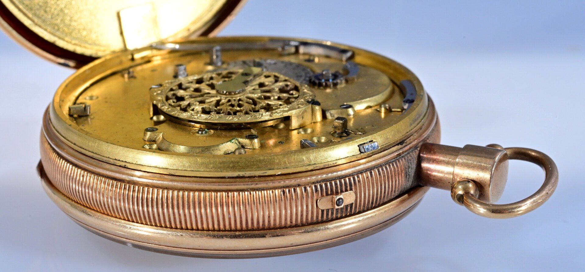 Außergewöhnliche, sehr seltene, offene 18 K Gelbgold Herrentaschenuhr um 1800. Das Uhrwerk (wohl) m - Image 11 of 17