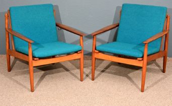 Paar Armlehnen-Sessel / Lounge - Sessel der 1950er/60er Jahre, Teakholz, ungemarkt, 1 Sessel unters
