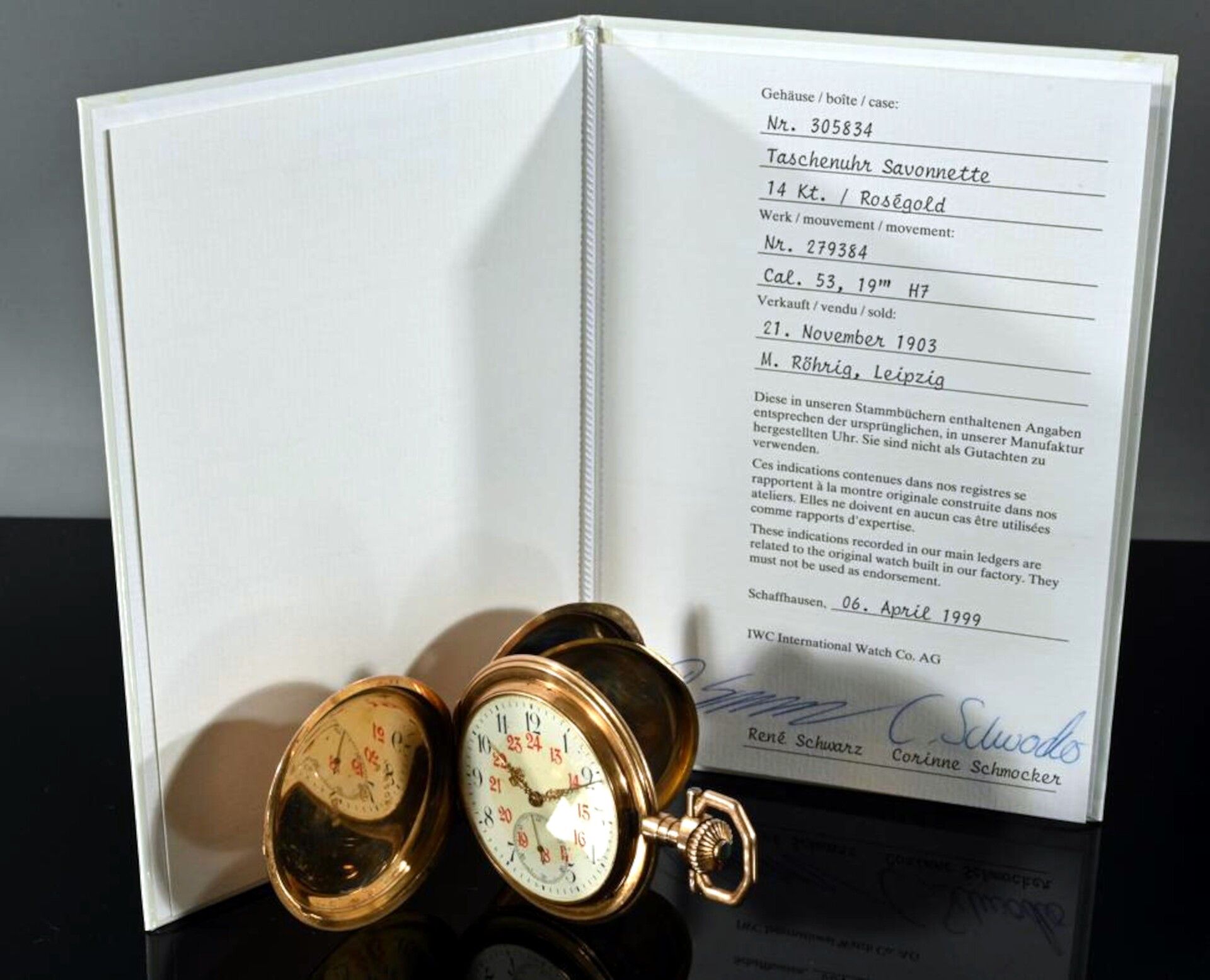 Schwere IWC (International Watch Company) Savonette Herrentaschenuhr, Schweiz um 1900, 14 K Roségol - Image 14 of 14