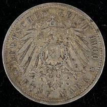 5 Reichsmark Preussen, 1900 - A, SS/VZ. Schöne Patina. Silber.
