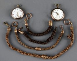 5teiliges Konvolut "Uhren und Uhrenzubehör", bestehend aus 3 Taschenuhrenketten in 4 Teilen und 2 d