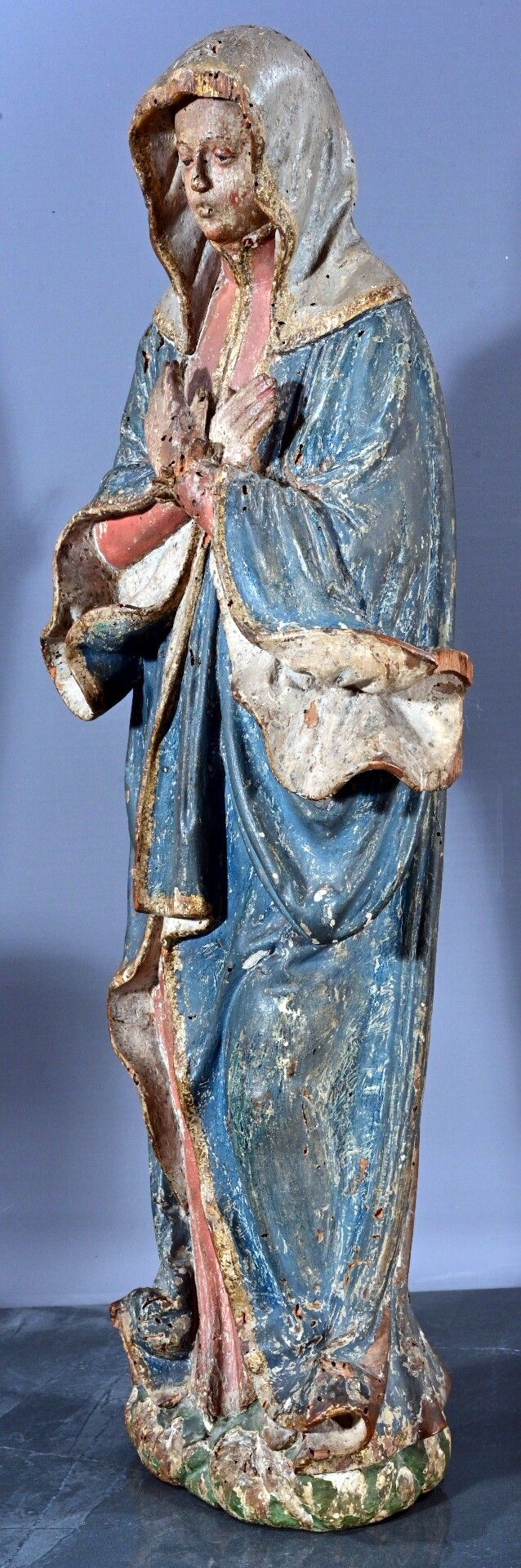 Stehende Madonna, Lindenholz geschnitzt mit Resten alter Fassung, süddeutsch, 18./19. Jhdt. Höhe ca - Bild 6 aus 8