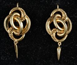 Paar Ohrringe aus "Schaumgold", um 1900/20, beweglicher "Tropfen" - Abschluss, Länge ü. A. ca. 3,5