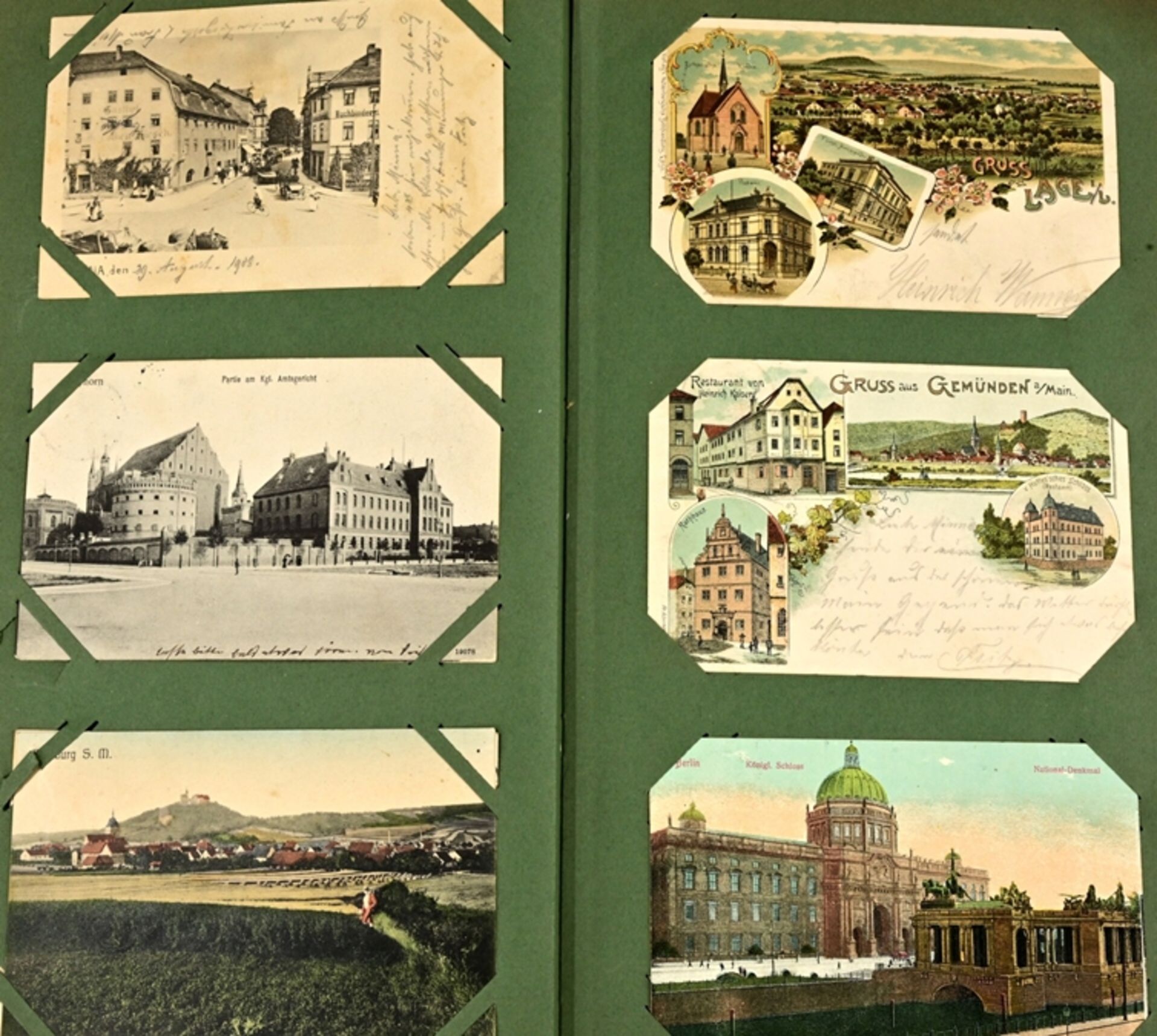 Antikes Post- und Ansichtskartenalbum mit über 200 teils farbigen Post + Ansichtskarten aus Westeur - Bild 7 aus 10