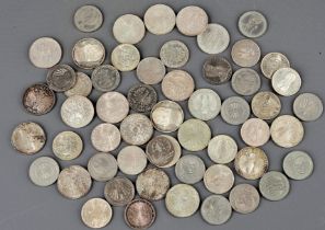 55 teilige Sammlung verschiedener 5 und 10 DM Münzen, 34 x 5 DM = 170 DM und 21 x 10 DM = 210 DM, i