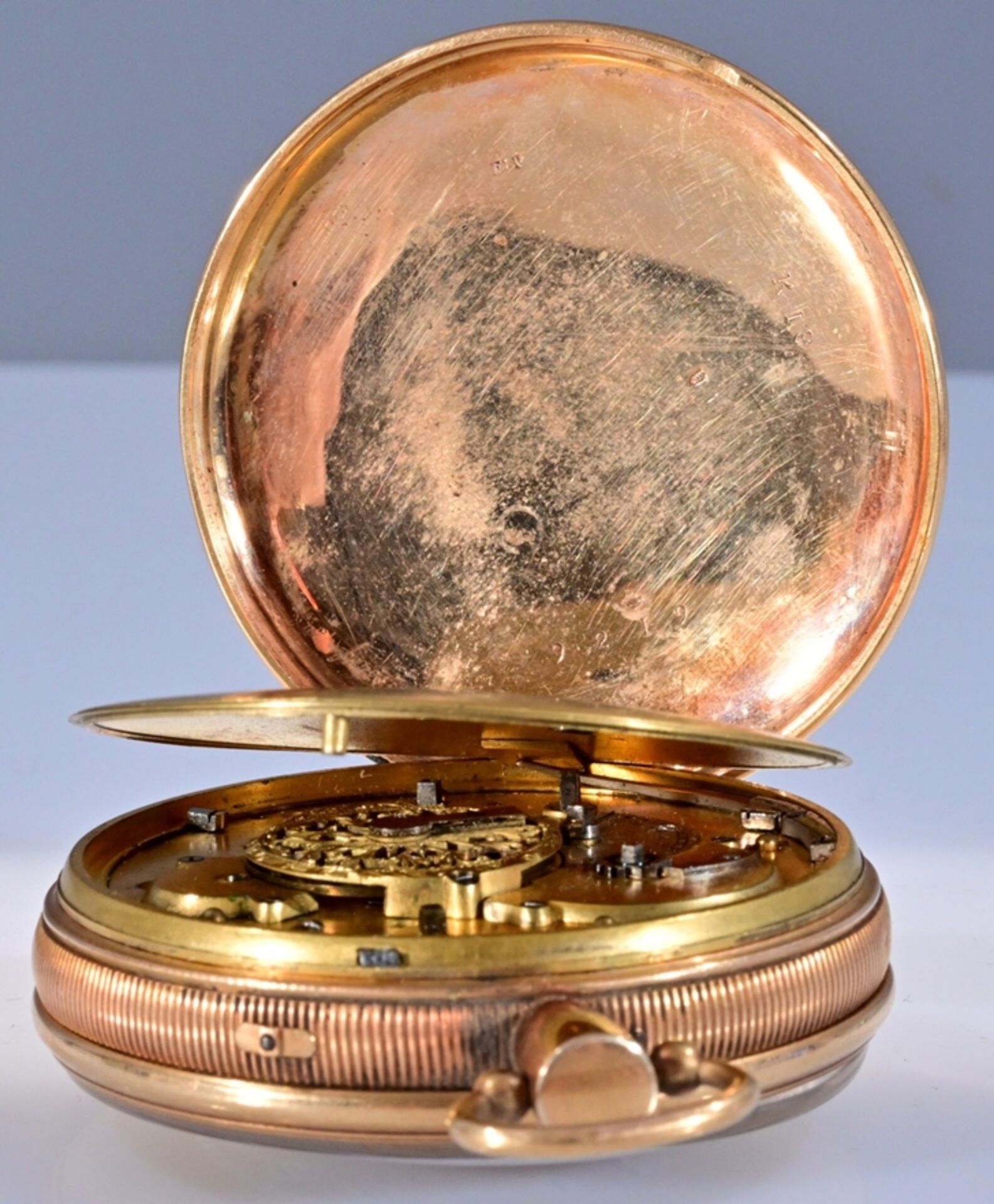 Außergewöhnliche, sehr seltene, offene 18 K Gelbgold Herrentaschenuhr um 1800. Das Uhrwerk (wohl) m - Image 13 of 17
