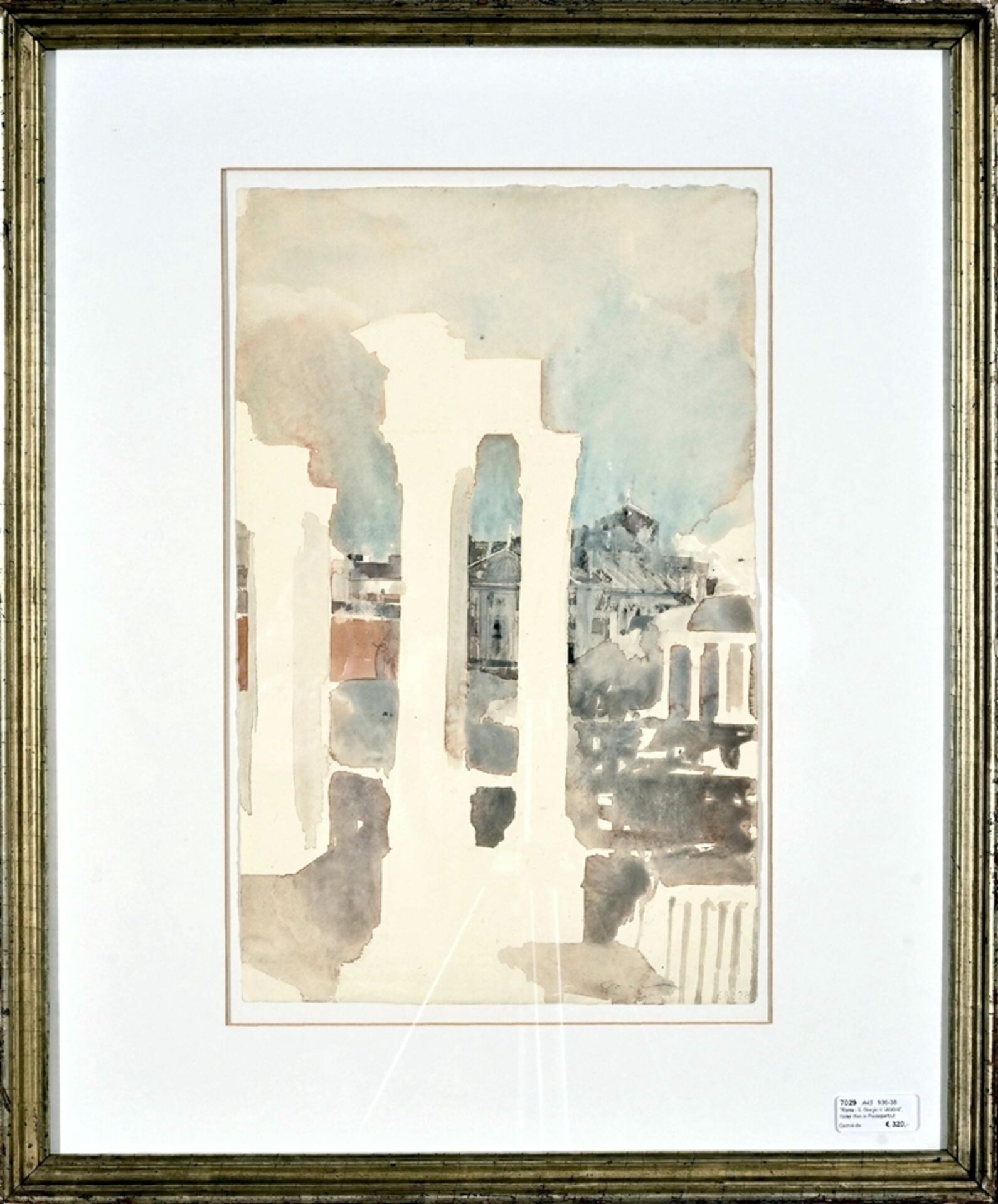 "Roma - S. Giorgio in Velabro", hinter Glas in Passepartout gerahmtes Aquarell des Gottfried Salzma