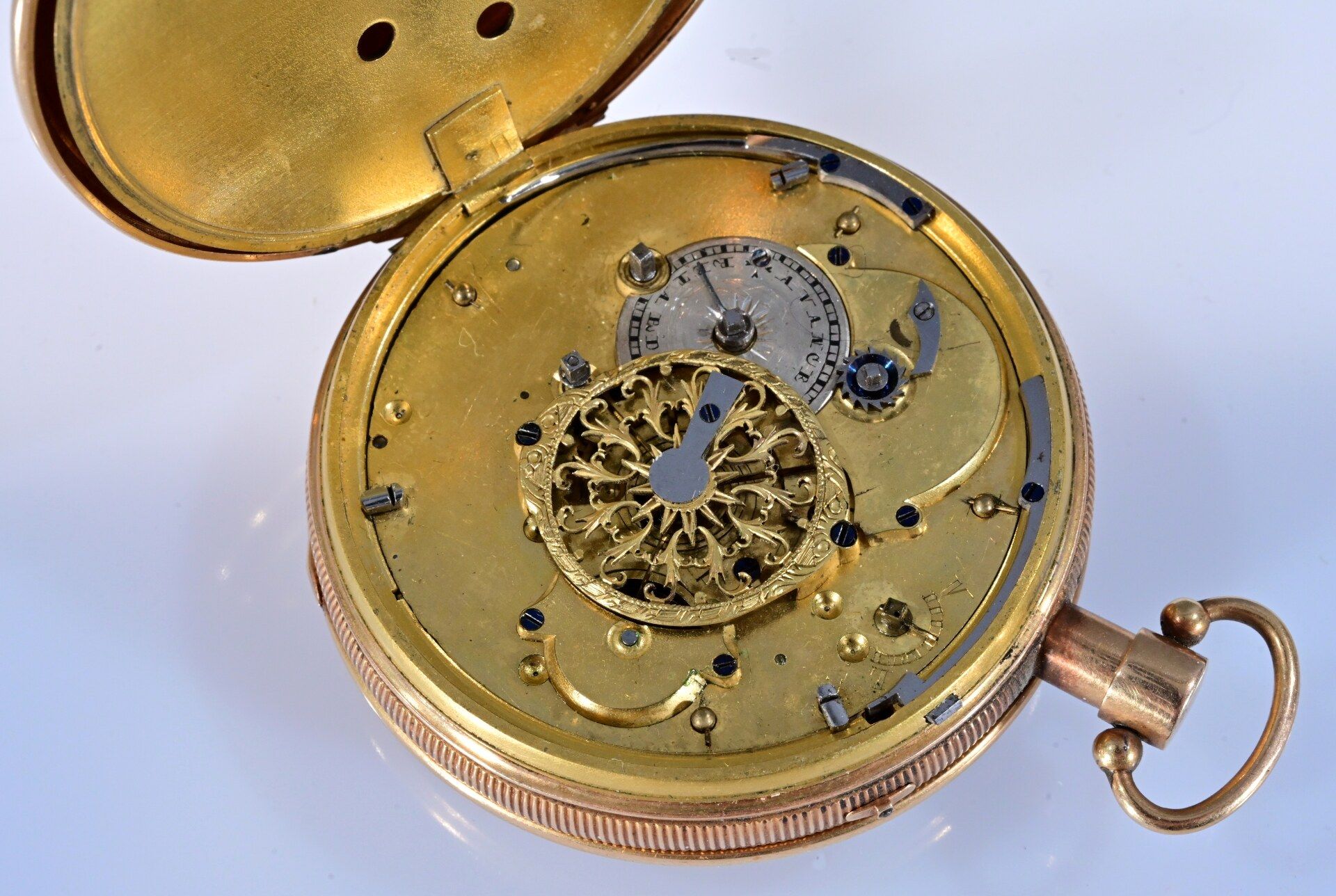 Außergewöhnliche, sehr seltene, offene 18 K Gelbgold Herrentaschenuhr um 1800. Das Uhrwerk (wohl) m - Image 10 of 17