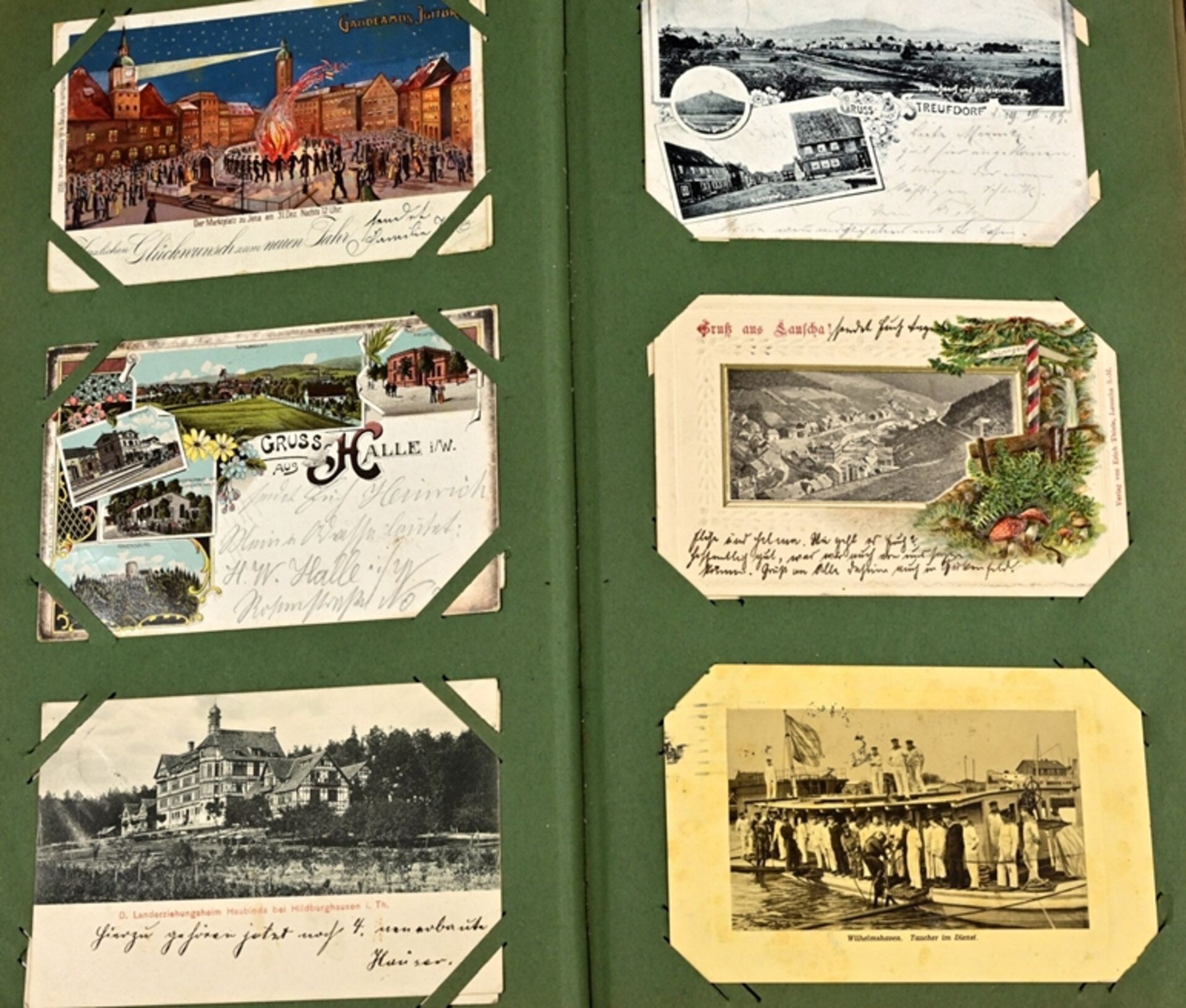 Antikes Post- und Ansichtskartenalbum mit über 200 teils farbigen Post + Ansichtskarten aus Westeur - Bild 5 aus 10