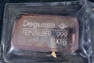 DEGUSSA - Feinsilberbarren, 100 gr., original verschweißt.