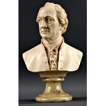 "Johann Wolfgang von Goethe" - Büste auf profiliertem, rundem Natursteinsockel, 20./21. Jhdt., Höhe