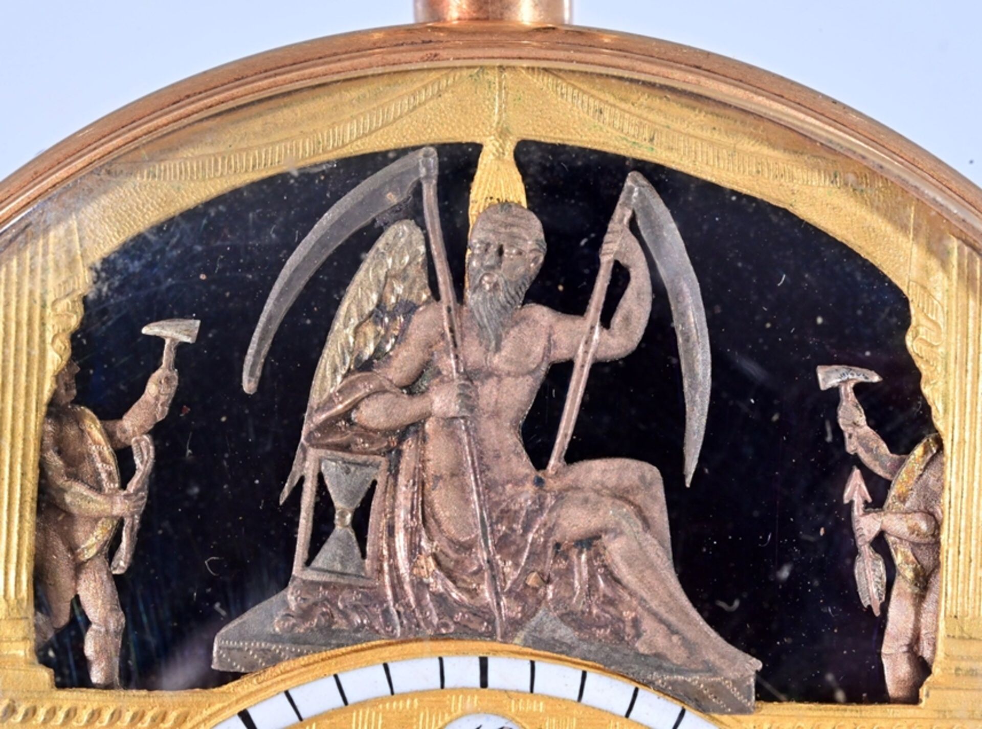 Außergewöhnliche, sehr seltene, offene 18 K Gelbgold Herrentaschenuhr um 1800. Das Uhrwerk (wohl) m - Image 8 of 17