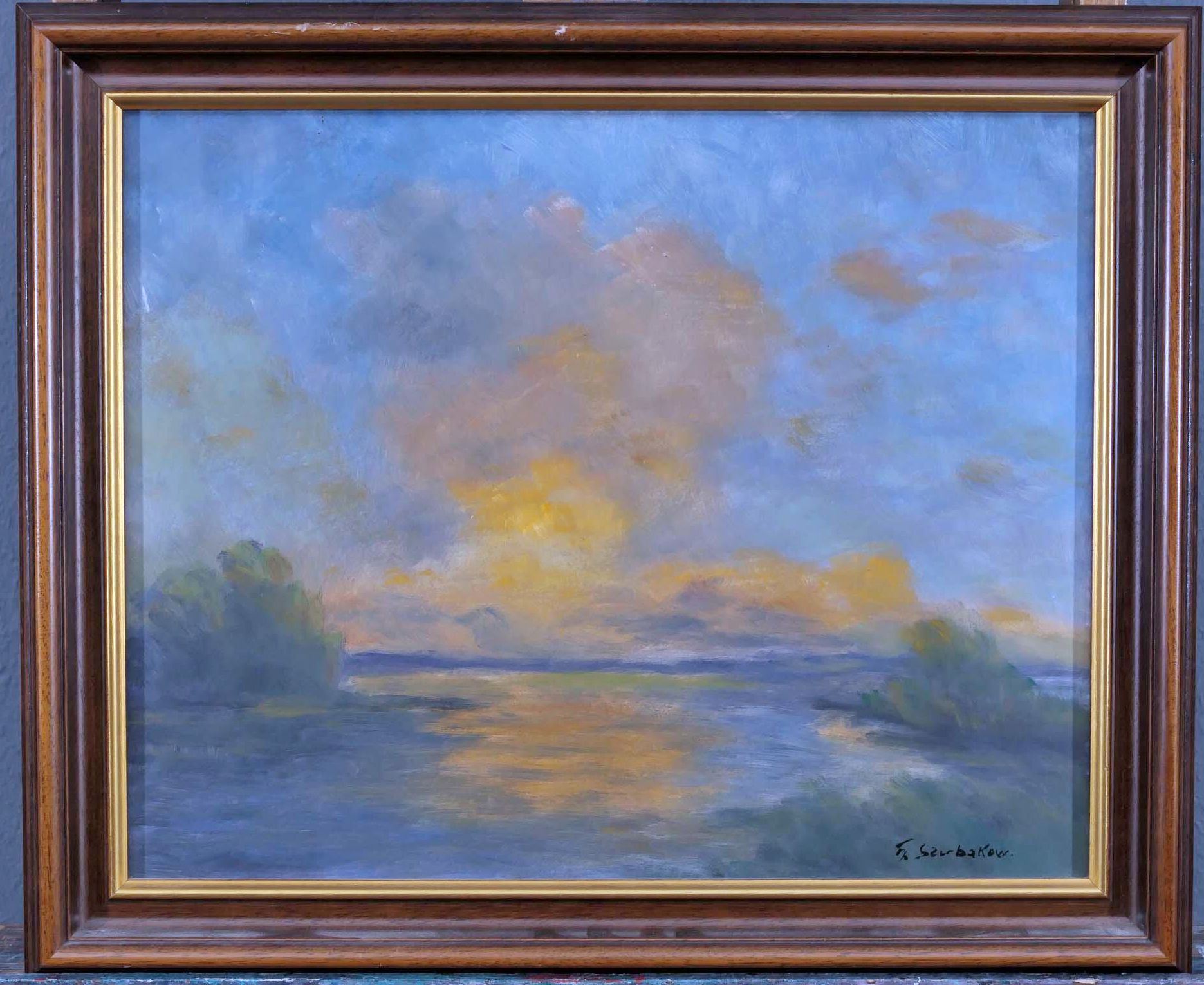 "Wolkenstimmung im Moor bei Hochwasser" - (org. Titel), Gemälde, Öl auf Hartfaser, ca. 40 x 50 cm, - Image 2 of 6