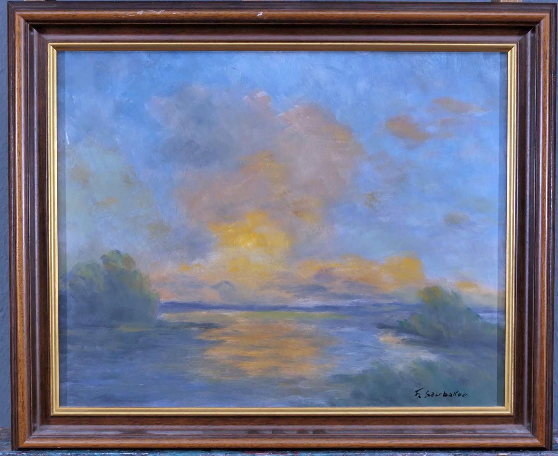 "Wolkenstimmung im Moor bei Hochwasser" - (org. Titel), Gemälde, Öl auf Hartfaser, ca. 40 x 50 cm,  - Bild 2 aus 6