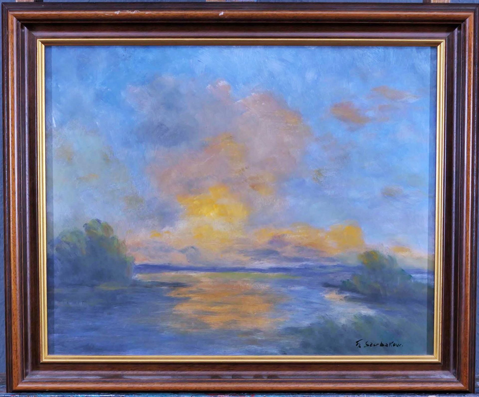 "Wolkenstimmung im Moor bei Hochwasser" - (org. Titel), Gemälde, Öl auf Hartfaser, ca. 40 x 50 cm,  - Bild 3 aus 6