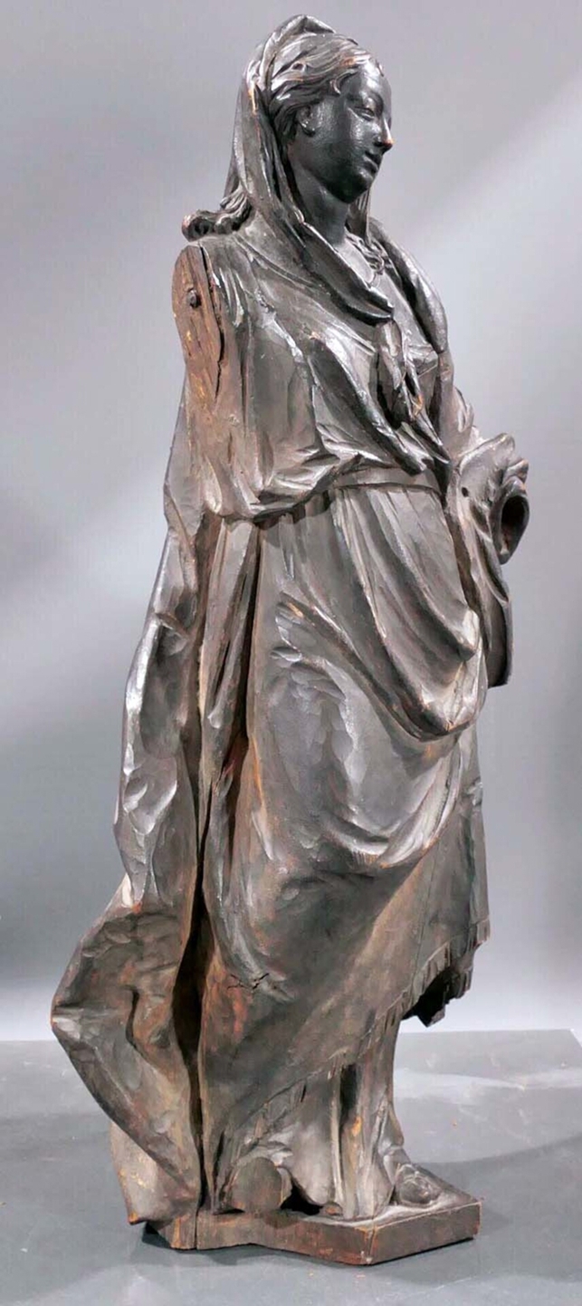 Antike "Maria" - Holzskulptur, äußerst detailreich handgeschnitzt, feine, weiche Gesichtszüge, unbe - Image 5 of 7