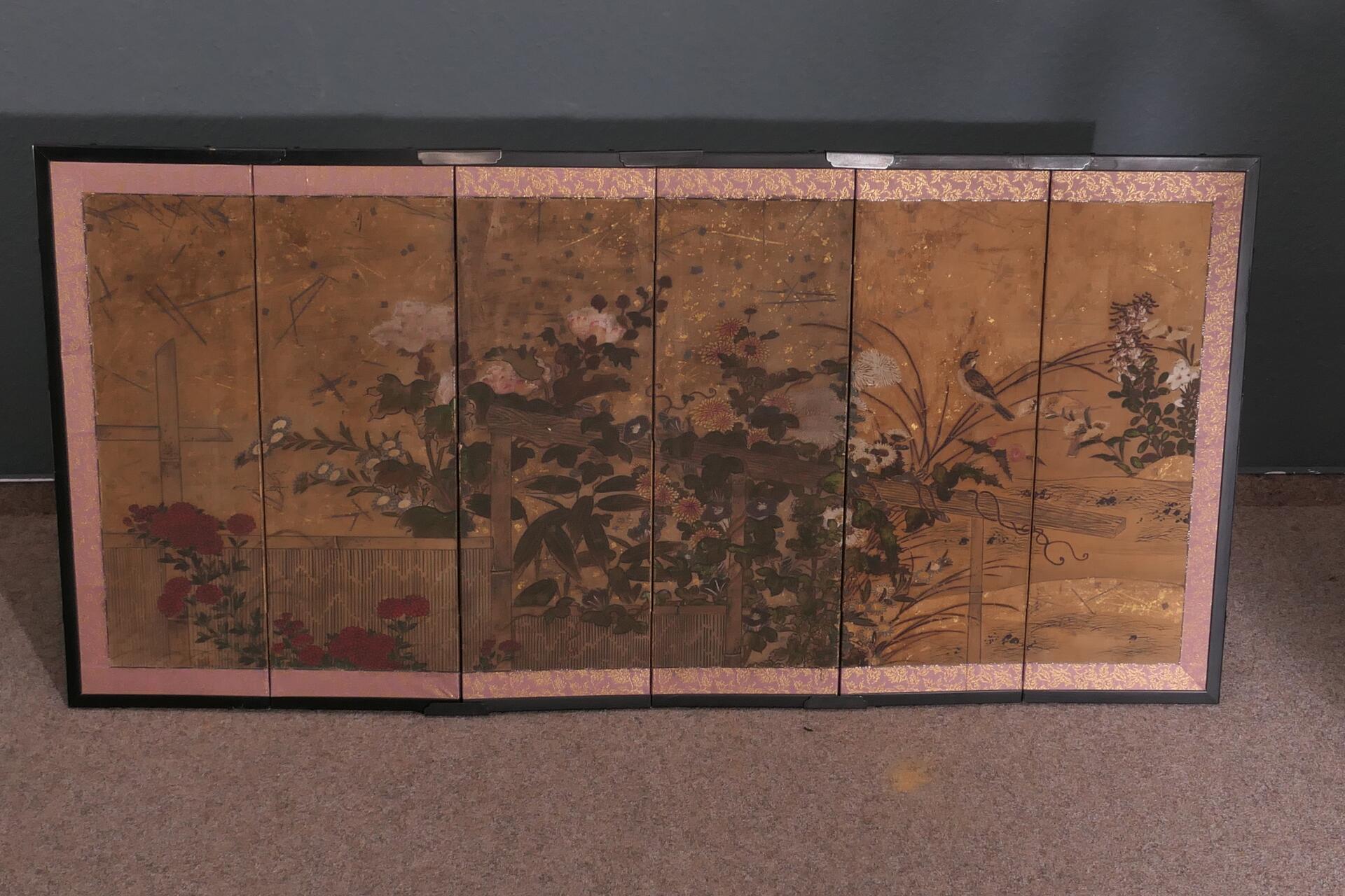 6 tlg. Paravent - Wandbild, Asien, 2. Hälfte 20. Jhd., ca. 63 x 132 cm, guter Erhalt. Zusammenklapp - Image 3 of 9