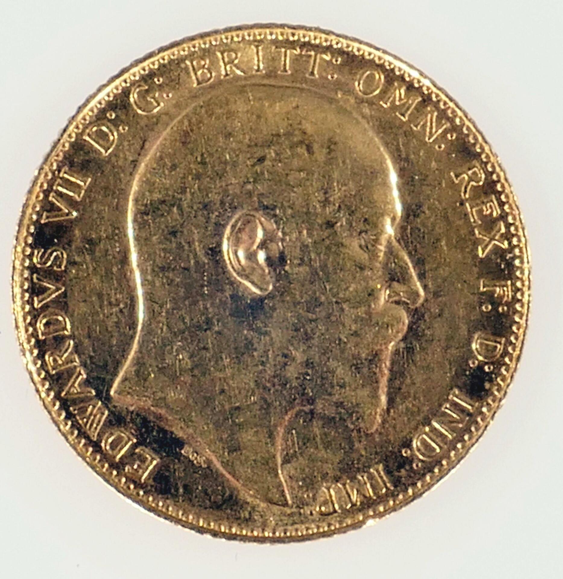 Britische "Sovereign" Goldmünze: Edwardus VII - 1910. Röntgengeprüft. Dm ca. 22 mm, ca. 8 gr. 916er - Image 3 of 4