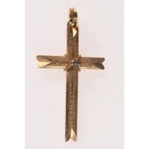 "Kreuz" als Kettenanhänger, vergoldet, Lä. inkl. beweglicher Ringöse ca. 60 mm. Gravurdekore. Um 1
