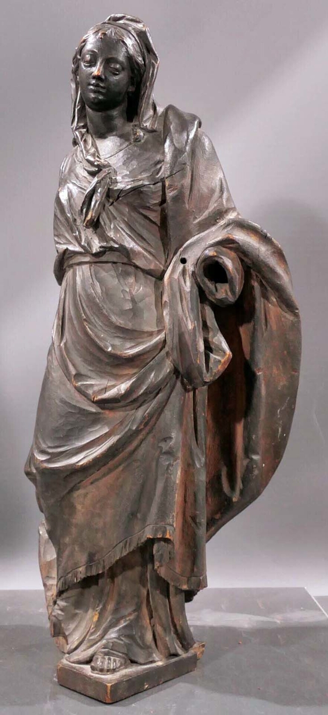 Antike "Maria" - Holzskulptur, äußerst detailreich handgeschnitzt, feine, weiche Gesichtszüge, unbe - Image 6 of 7