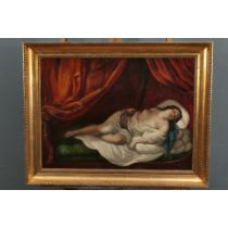 "Schlafende" - Gemälde, Öl auf Leinwand, ca. 56 x 76 cm, unsignierte akademische Malerei des 19. Jh