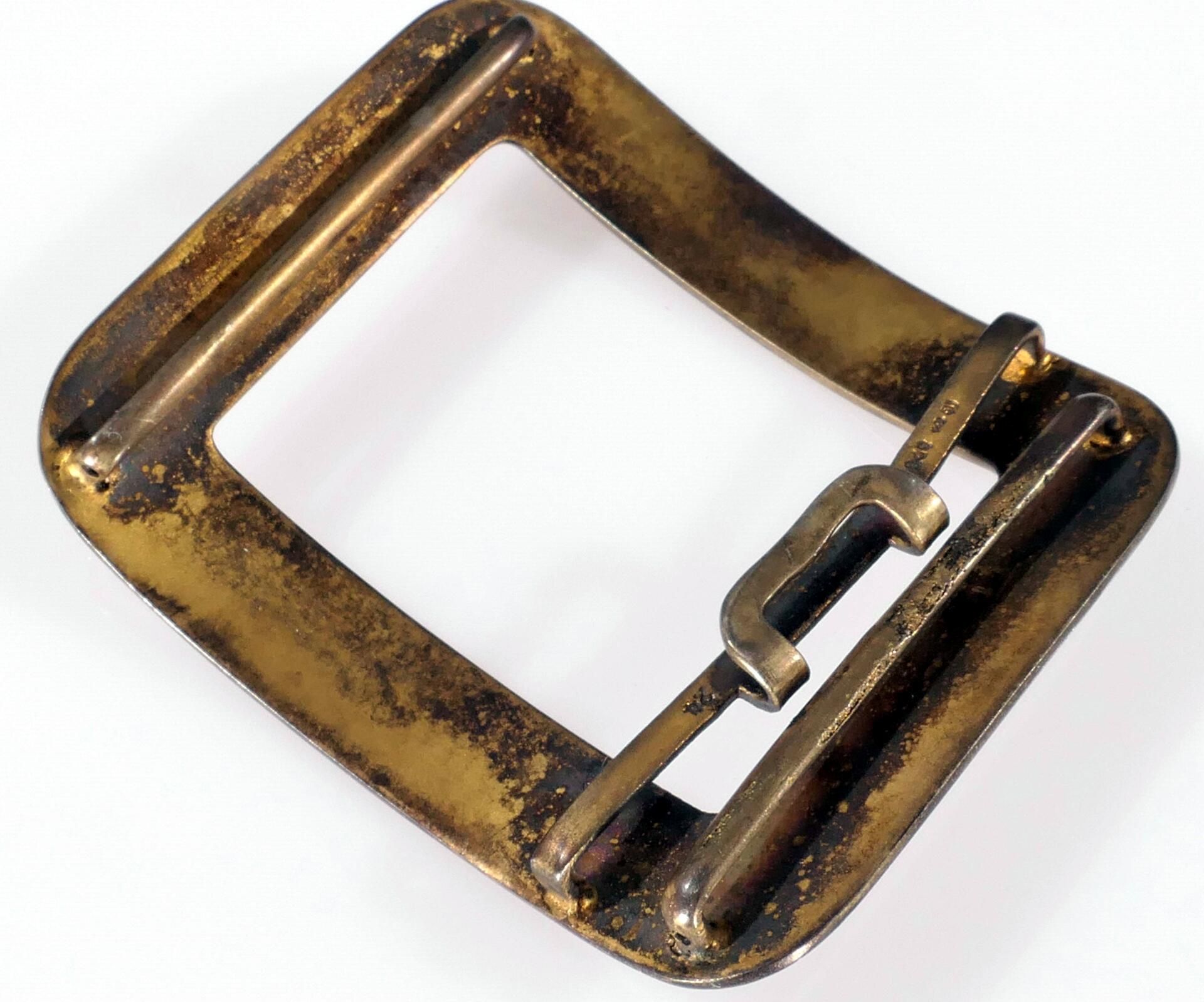 Antike Gürtelschnalle, 925er Sterlingsilber, die flächig gebogene / gewölbte Schnalle schauseitig m - Bild 3 aus 10