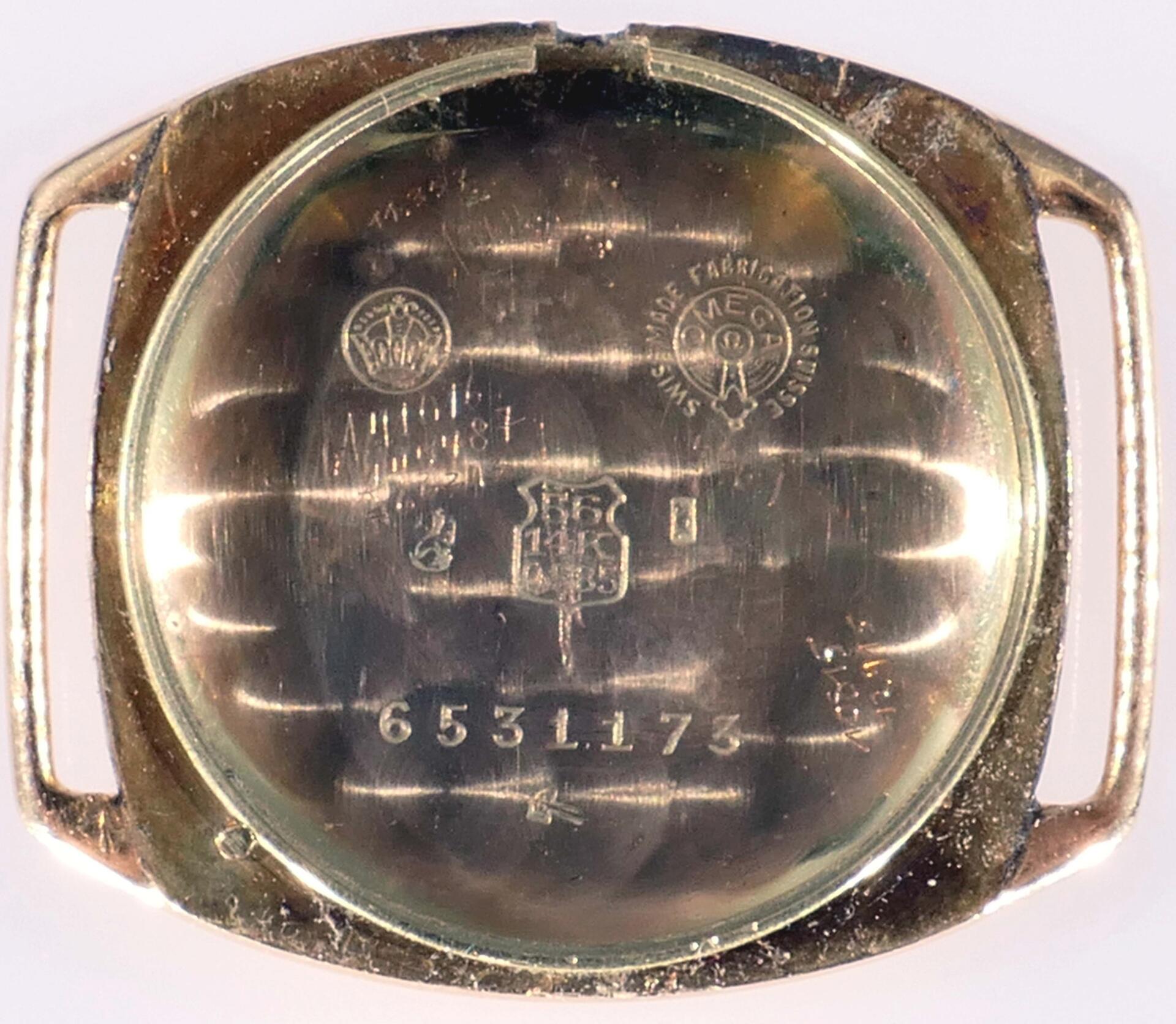 Omega - Unisex Armbanduhr der wohl 1930er / 40er Jahre, Werk mit Handauszug läuft an, 14K Gelbgoldg - Image 6 of 9