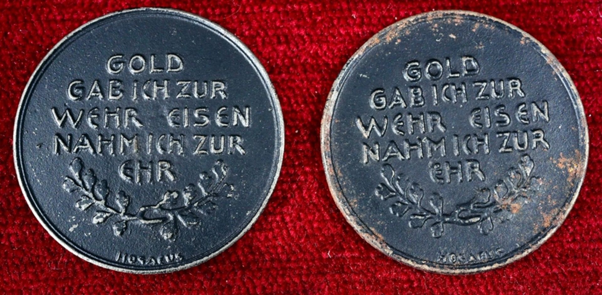 3 Medaillen, den 1. Weltkrieg betreffend; 2x "IN EISERNER ZEIT 1916 - GOLD GAB ICH ZUR WEHR - EISEN - Bild 3 aus 4