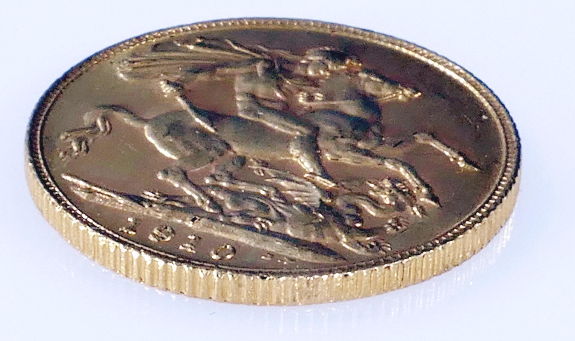 Britische "Sovereign" Goldmünze: Edwardus VII - 1910. Röntgengeprüft. Dm ca. 22 mm, ca. 8 gr. 916er - Image 2 of 4