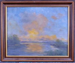 "Wolkenstimmung im Moor bei Hochwasser" - (org. Titel), Gemälde, Öl auf Hartfaser, ca. 40 x 50 cm,