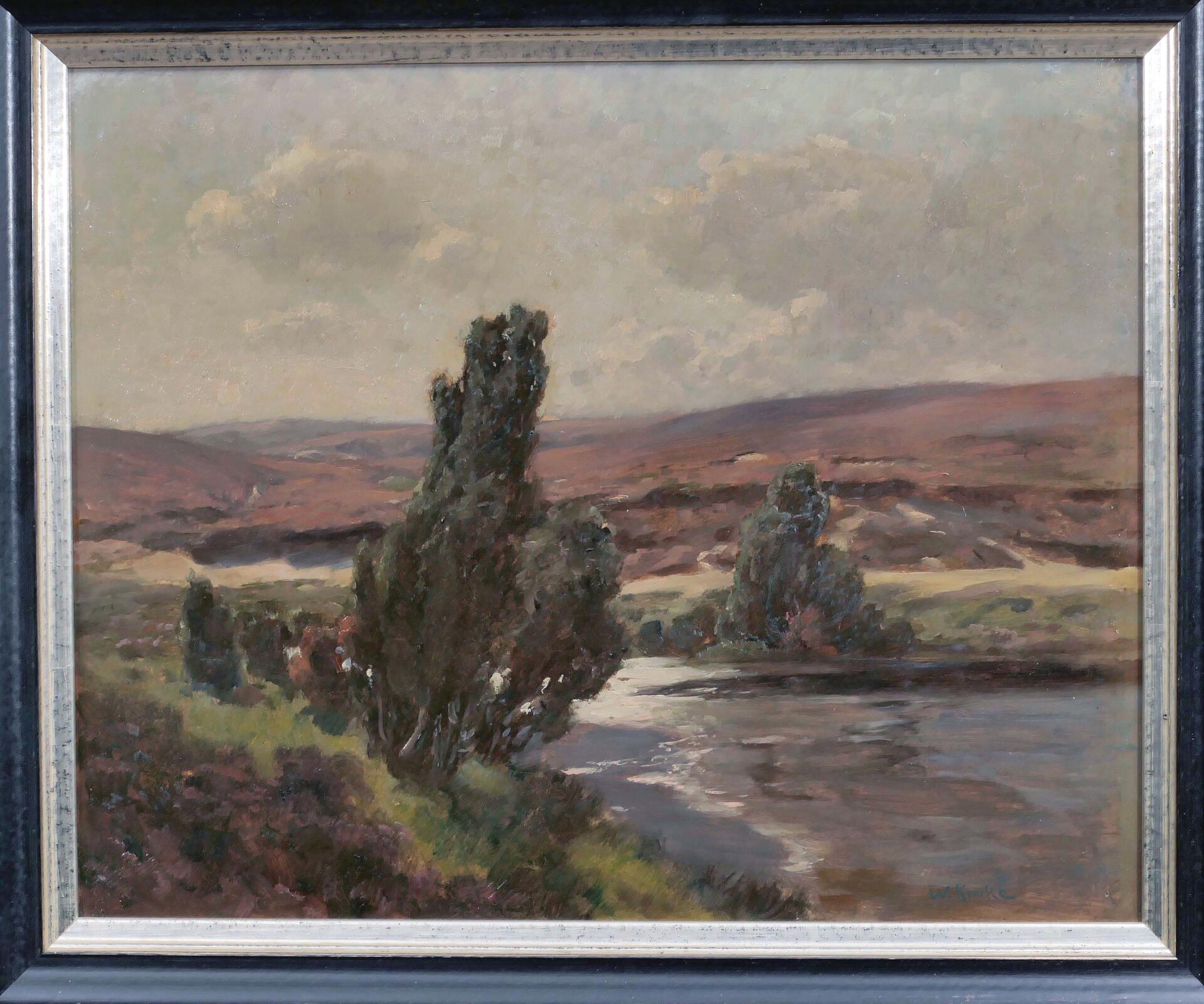 "Lichtdurchflutete Heidelandschaft mit Luhequellen" - Öl auf Palette, ca. 36 x 44 cm, unten rechts - Image 2 of 5