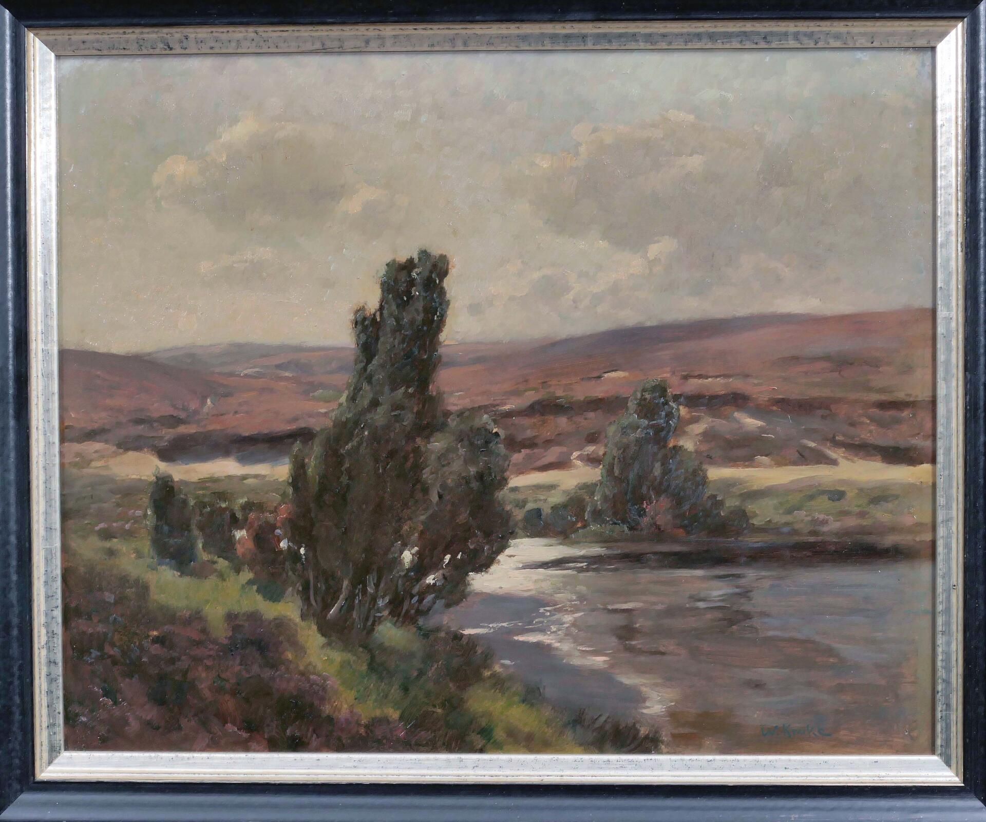 "Lichtdurchflutete Heidelandschaft mit Luhequellen" - Öl auf Palette, ca. 36 x 44 cm, unten rechts  - Bild 2 aus 5