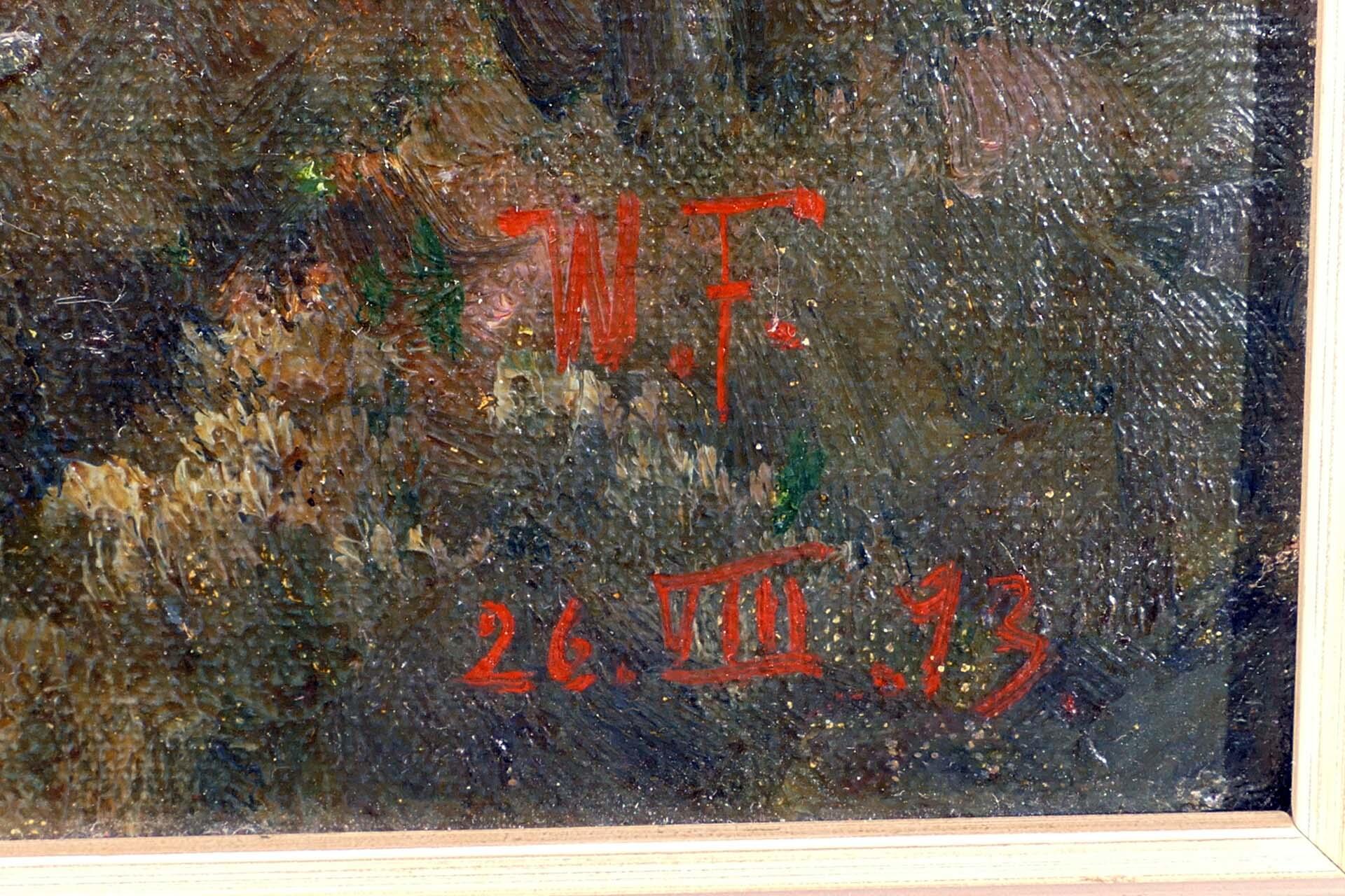 "Harzlandschaft" - Öl auf Malkarton, ca. 42 x 52 cm, unten rechts monogrammiert und datiert: "W.F. - Image 4 of 6